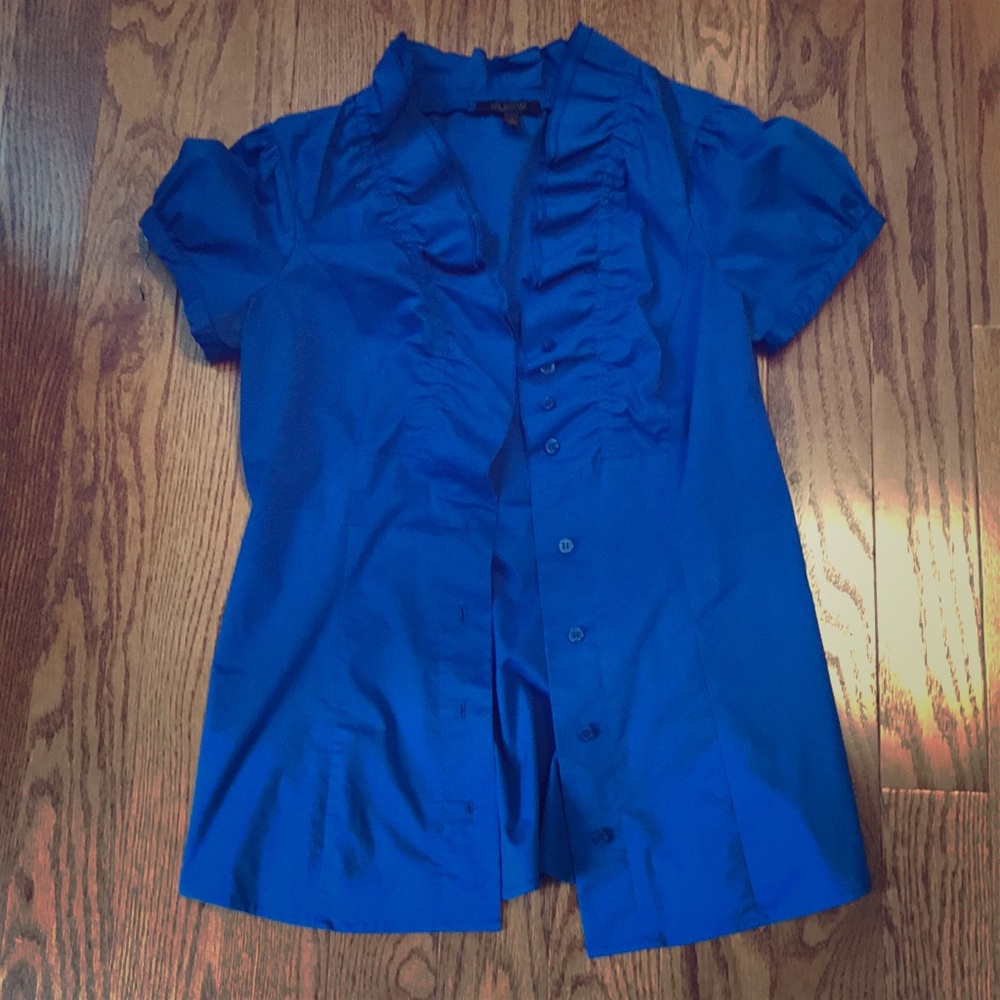 Blue button up with ruffles